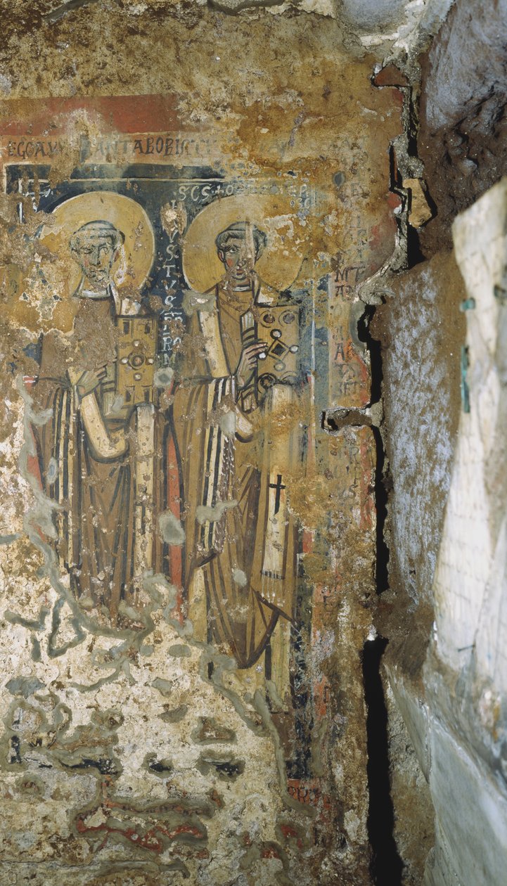 Vægmaleri fra pavernes krypt, katakomberne i San Callisto, Rom af Roman