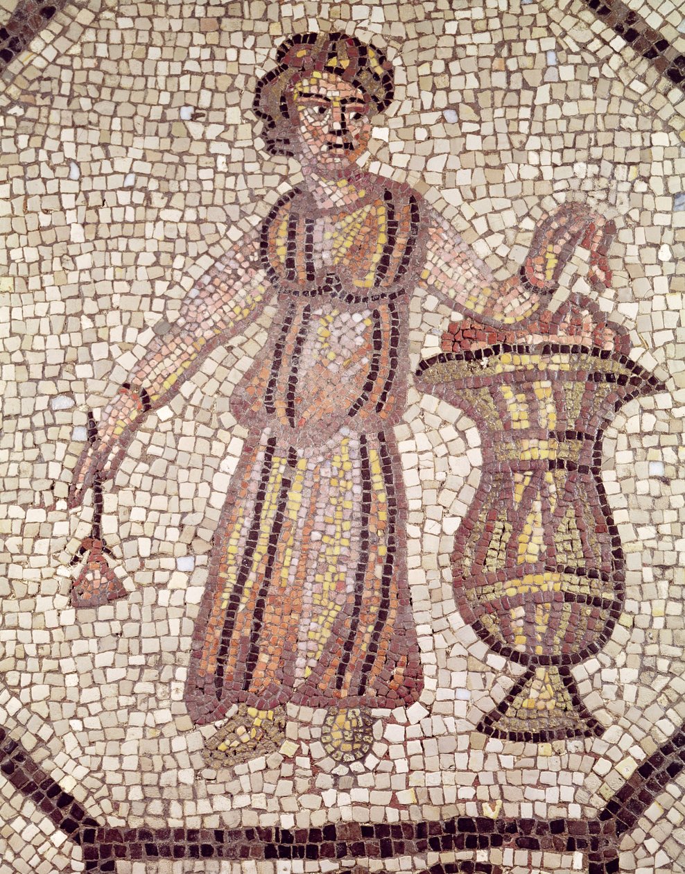 Ung pige med blomster (mosaik) af Roman