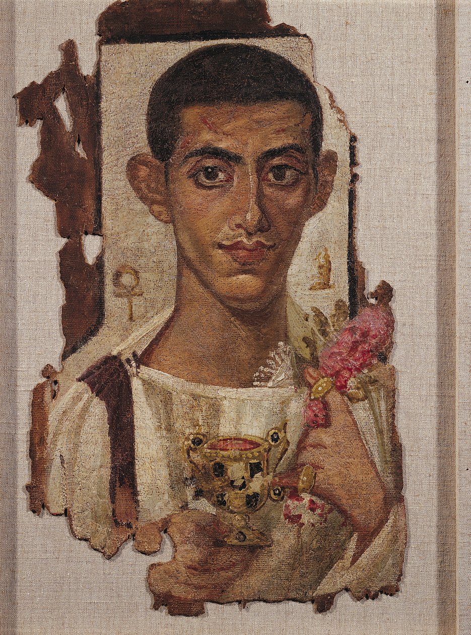 Fayum-portræt af Ammonius, fra Antinoe (enkaustisk voks på linned) af Roman Period Egyptian