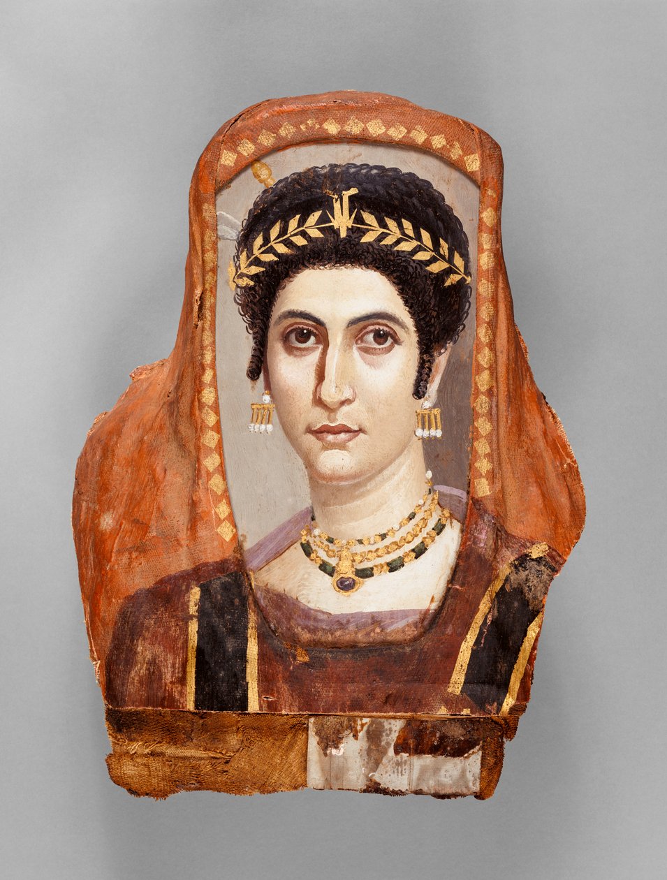 Mumie Portræt af en kvinde, ca. 100-10 e.Kr. (enkaustisk på træ, med forgyldt og hør) af Roman Period Egyptian