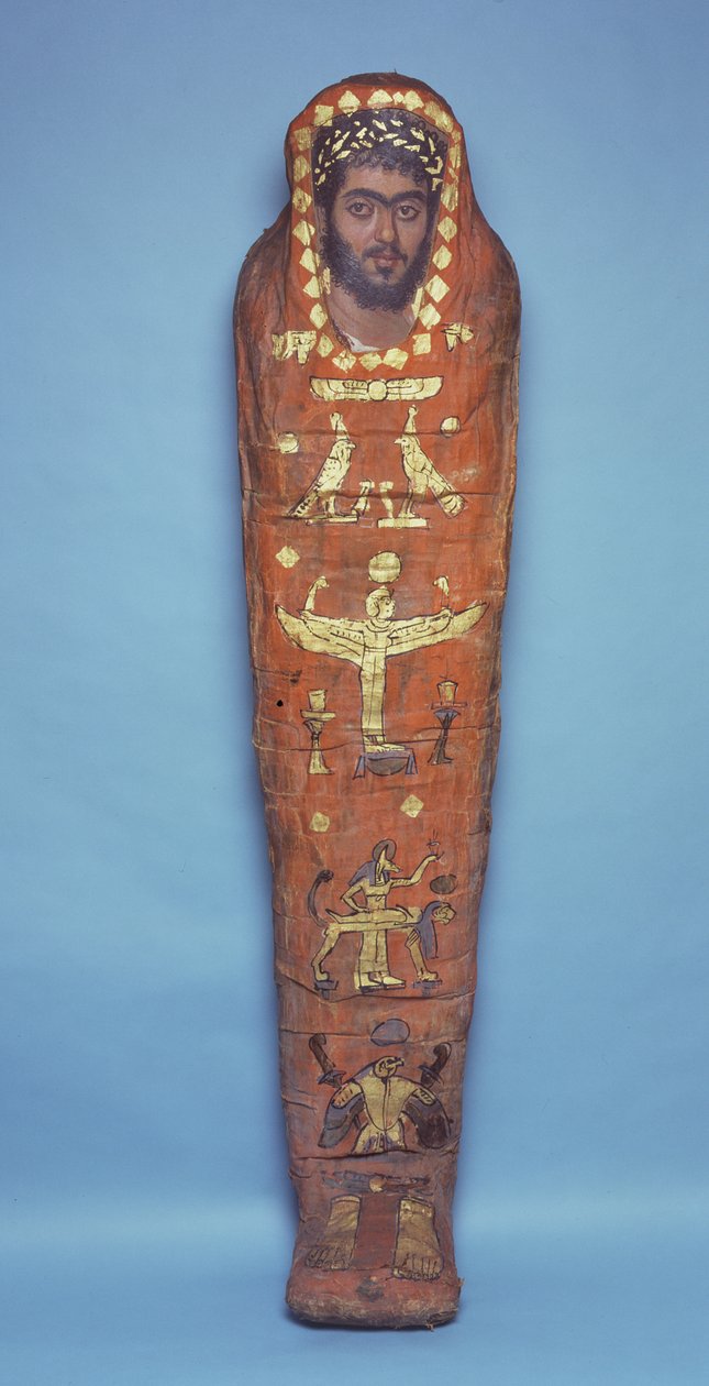 Mumi af en ung mand, med enkaustisk portræt, fra El-Hibeh (linned indpakket menneskelige rester med malet træpanel) af Roman Period Egyptian