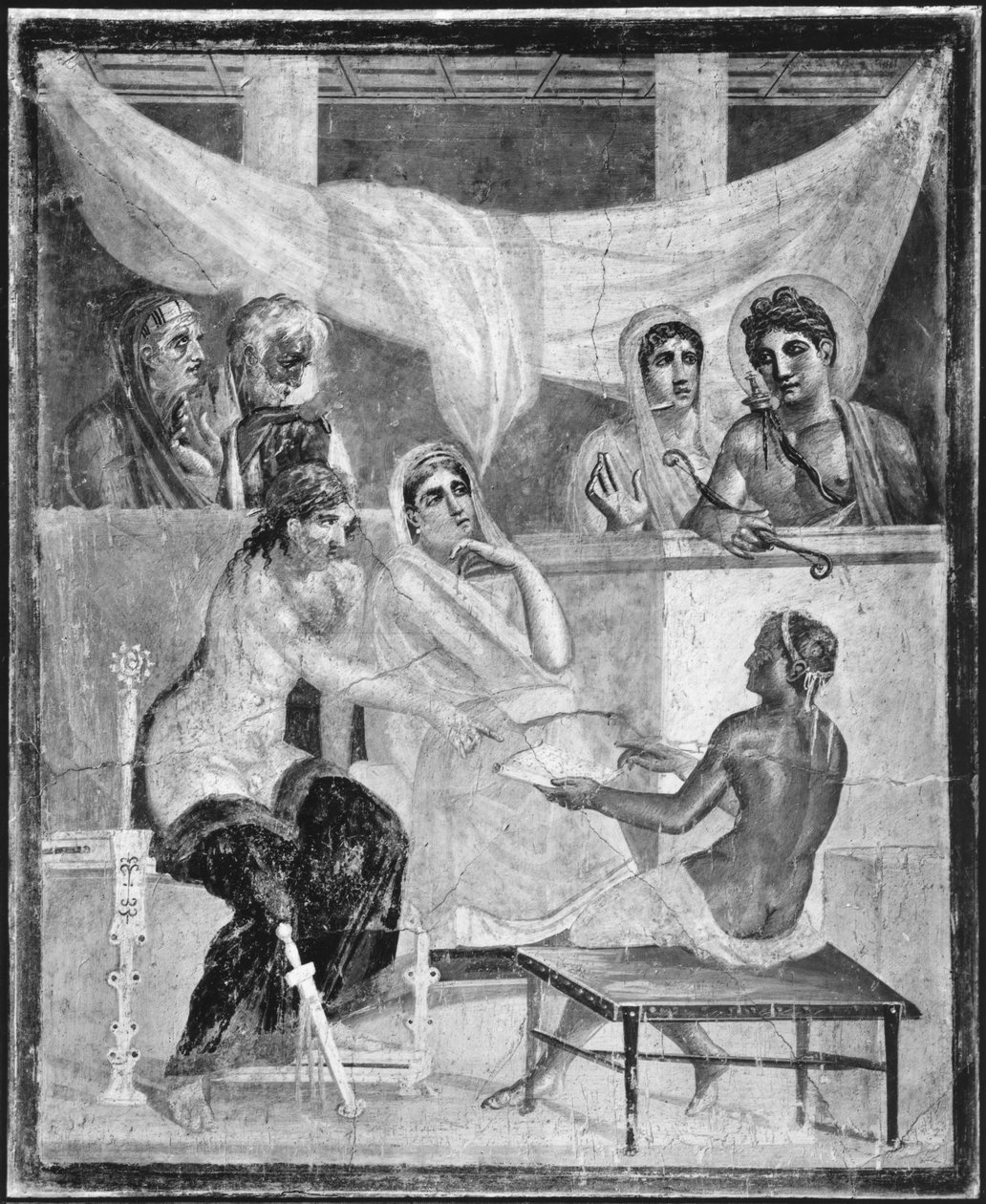 Admetus og Alcestis lytter til oraklet fra Pompeji, den tragiske digters hus af Roman Roman