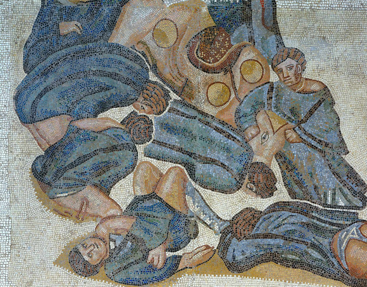 Mosaik, der viser en scene af en jagt på vilde dyr, detaljer af Roman Roman