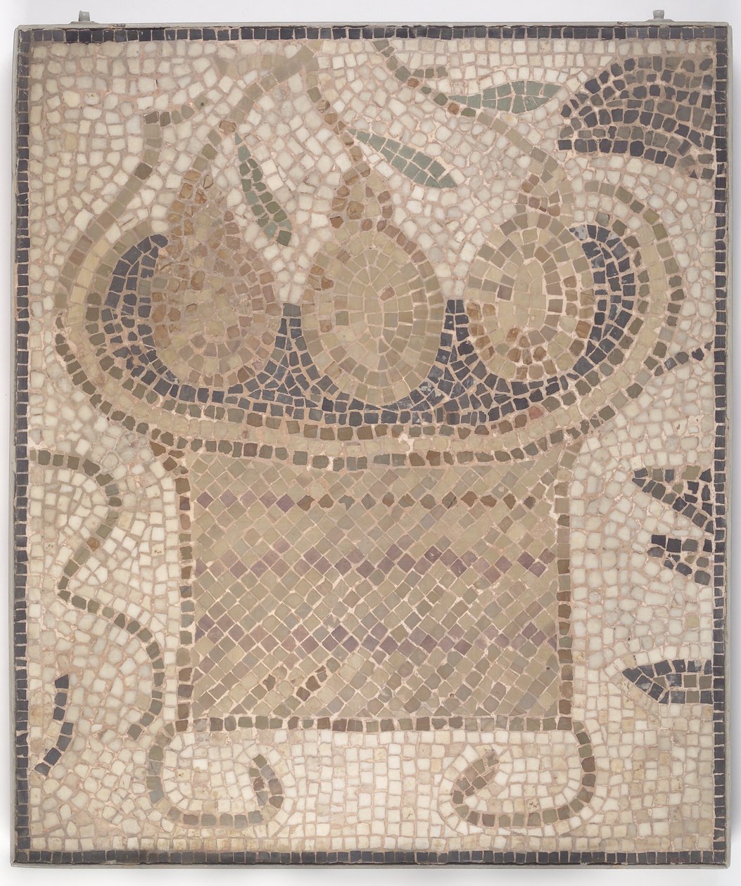 Firkantet kurv med frugt, fra Tunis, sandsynligvis slutningen af det 5. århundrede e.Kr. (mosaik) af Roman Roman