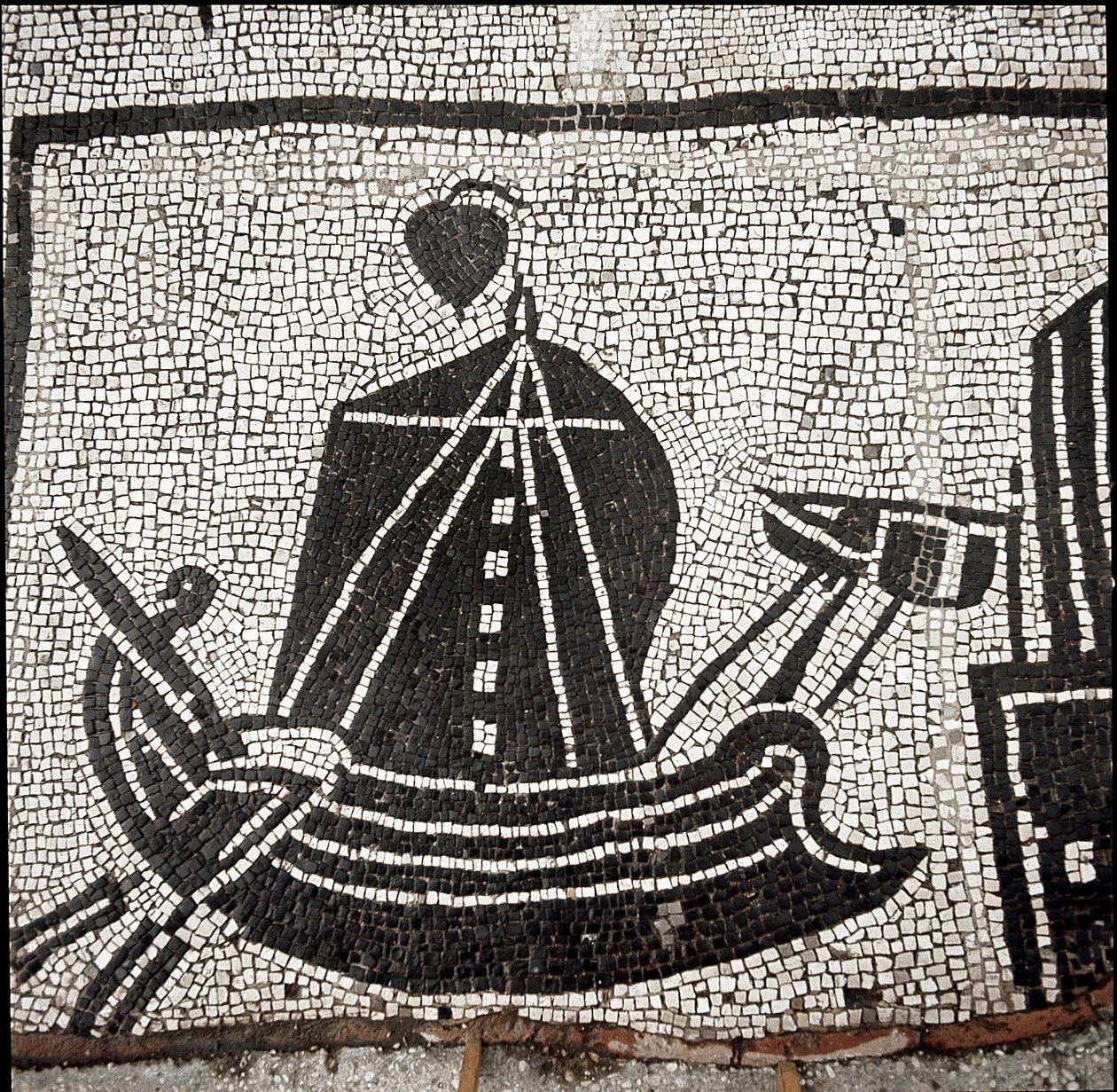 Et skib i havnen i Ostia (mosaik af Roman