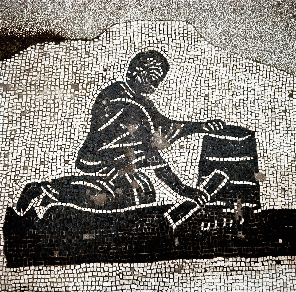 En arbejder, der fylder en skæppe (mosaik af Roman