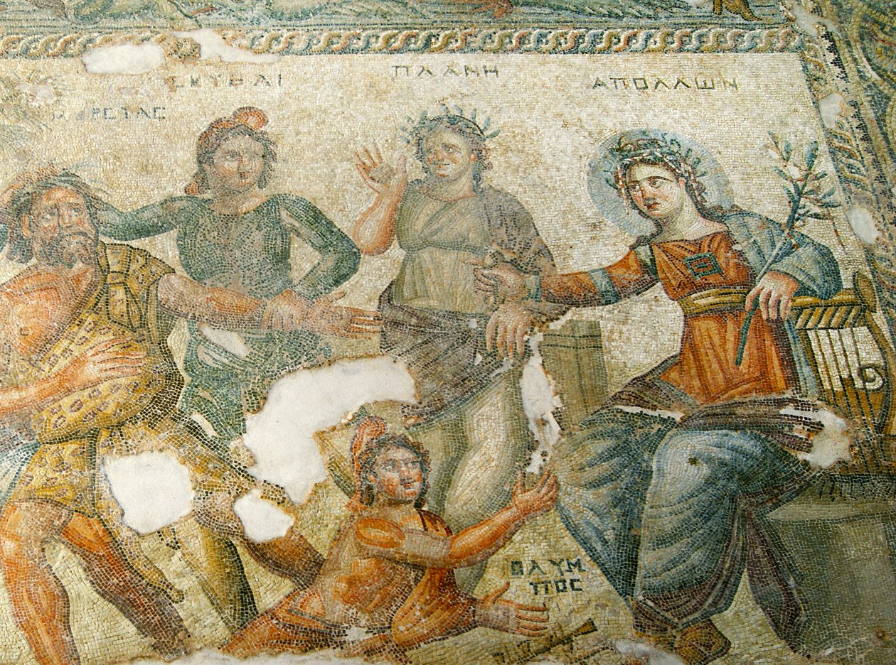 Apollo og Marsyas, House of Aion, Paphos, Cypern (mosaik) af Roman