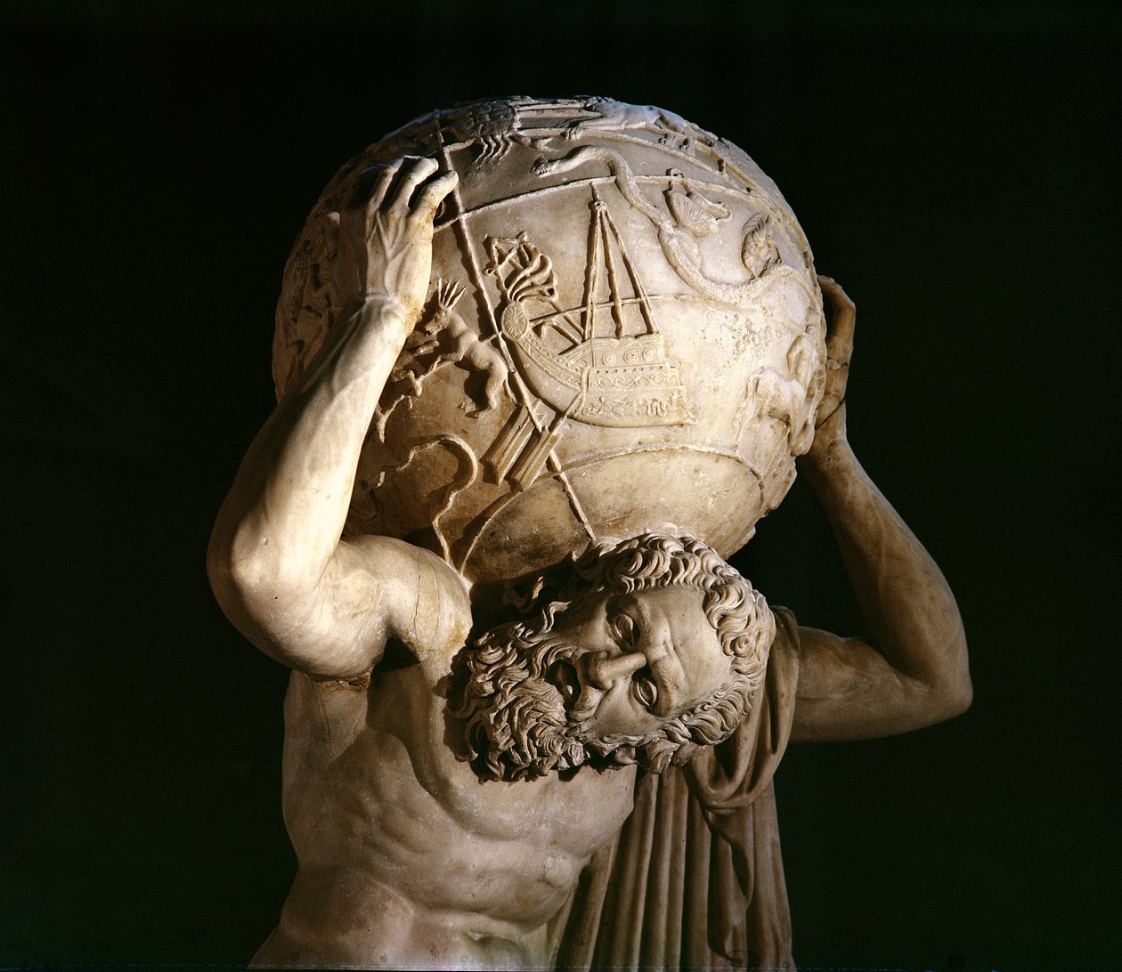 Atlas, kopi af en græsk hellenistisk original (marmor) (detalje) af Roman