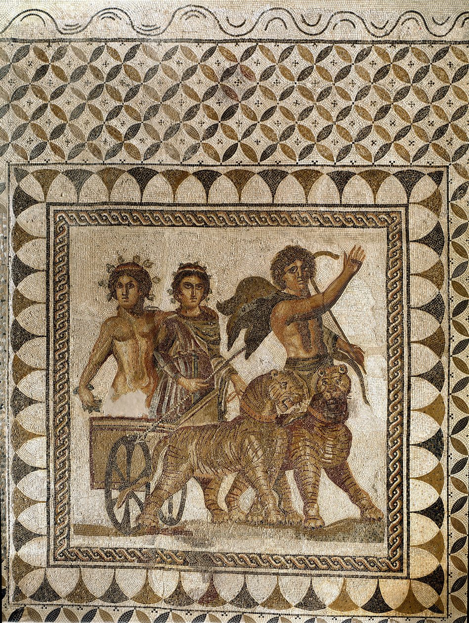 Bacchus i en vogn trukket af tigre, 3. århundrede (mosaik) af Roman