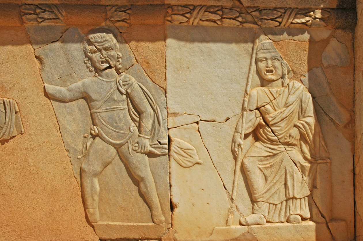 Bas-relieffer på det romerske teaters proscenium, Sabratha, Libyen, 2. århundrede e.Kr. af Roman