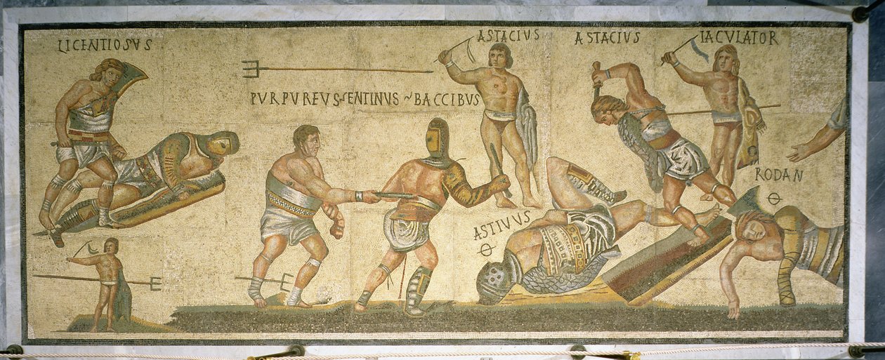 Kamp mellem gladiatorer, 320 AD (mosaik) af Roman