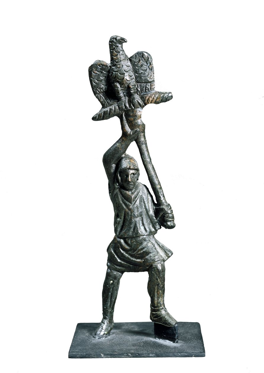 Bronzestatuette, der repræsenterer fanebærer, fra Alba Fucens (Abruzzo-regionen, Italien) af Roman