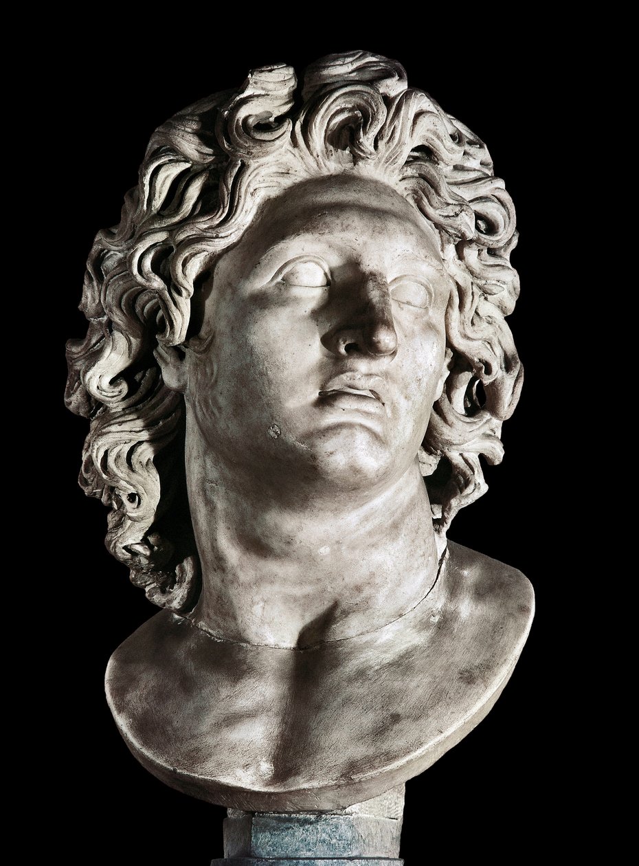 Buste af Alexander den Store (356-323 f.Kr.), konge af Makedonien og erobrer af Persien. Romersk kopi af en græsk original, 3.-2. århundrede f.Kr. (marmor) af Roman