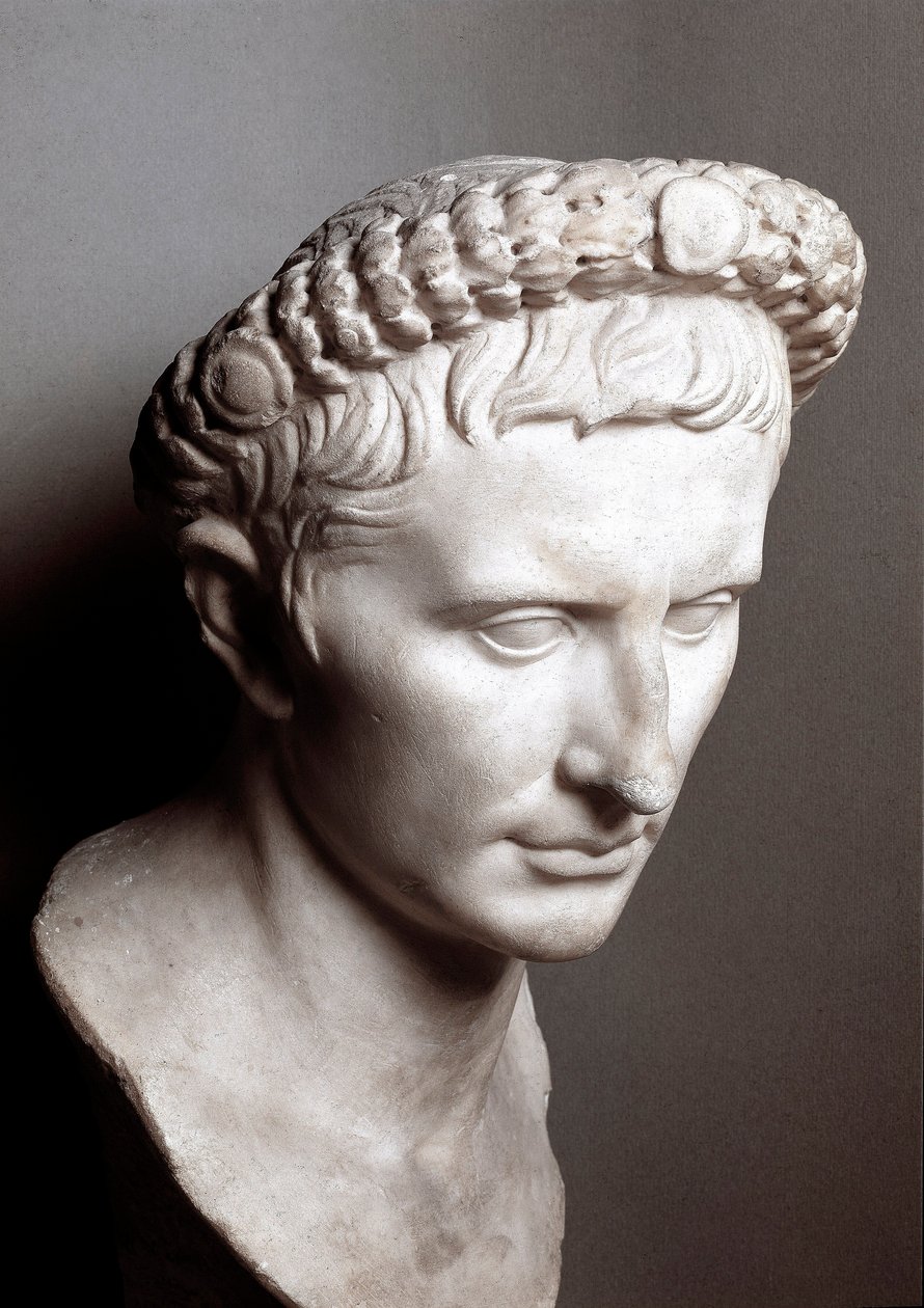 Buste af den romerske kejser Augustus (Gaius Julius Caesar Octavianus) (63 f.Kr.-14 e.Kr.) Rom, Musei Capitolini - Buste af den romerske kejser Augustus (Gaius Julius Caesar Octavianus) (63 f.Kr.-14 e.Kr.). Marmor Capitoline museer, Rom, Italien af Roman