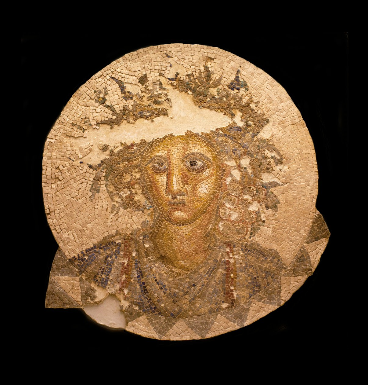 Central del af en mosaik med repræsentation af Bacchus. Romersk antik fundet i Puerto Real, nær Cadiz (Spanien), 2. århundrede f.Kr. Museet i Cadiz (Spanien). af Roman