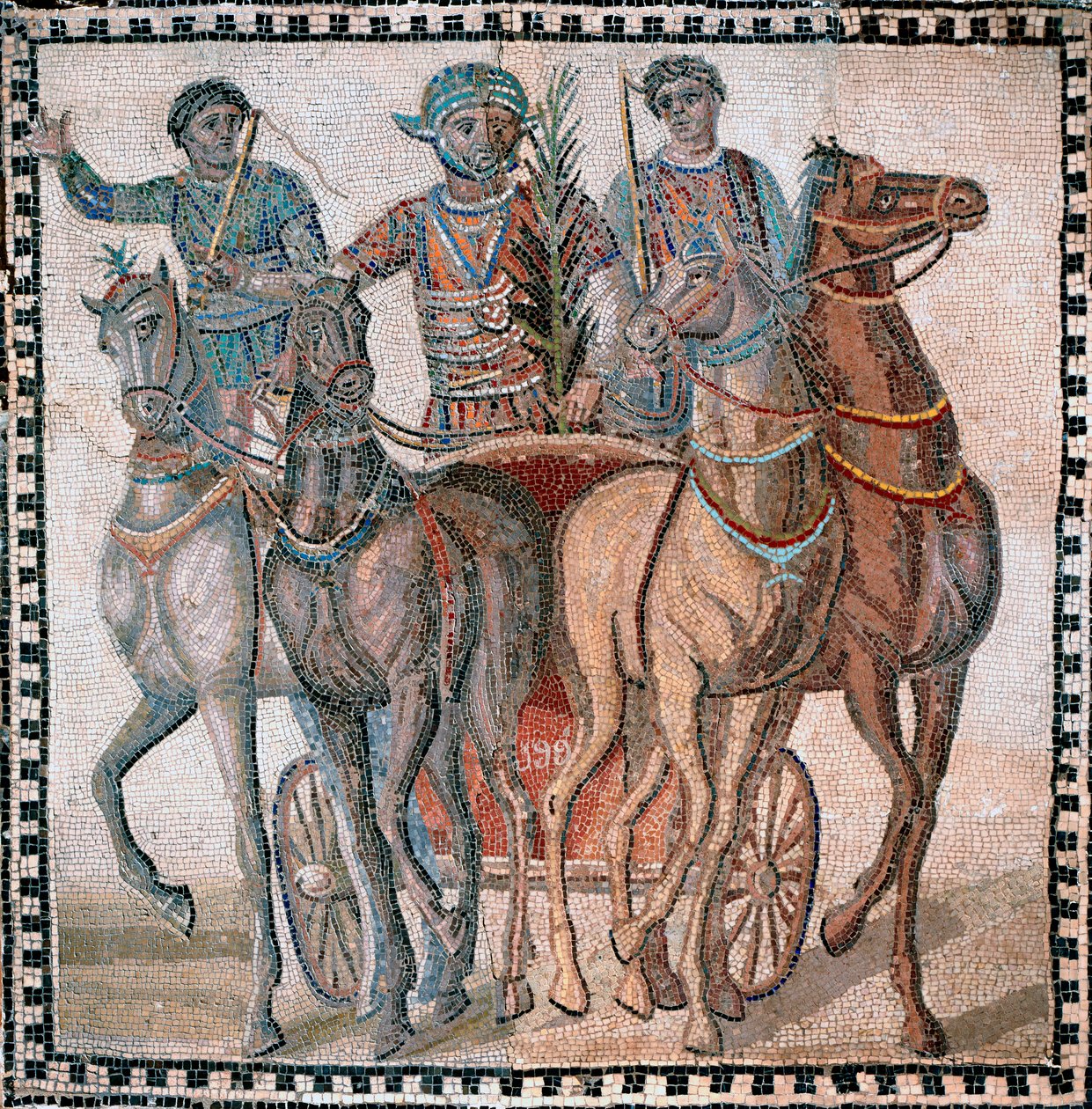 Stridsvognsløb, kørere i startposition - Mosaik, 3. århundrede af Roman