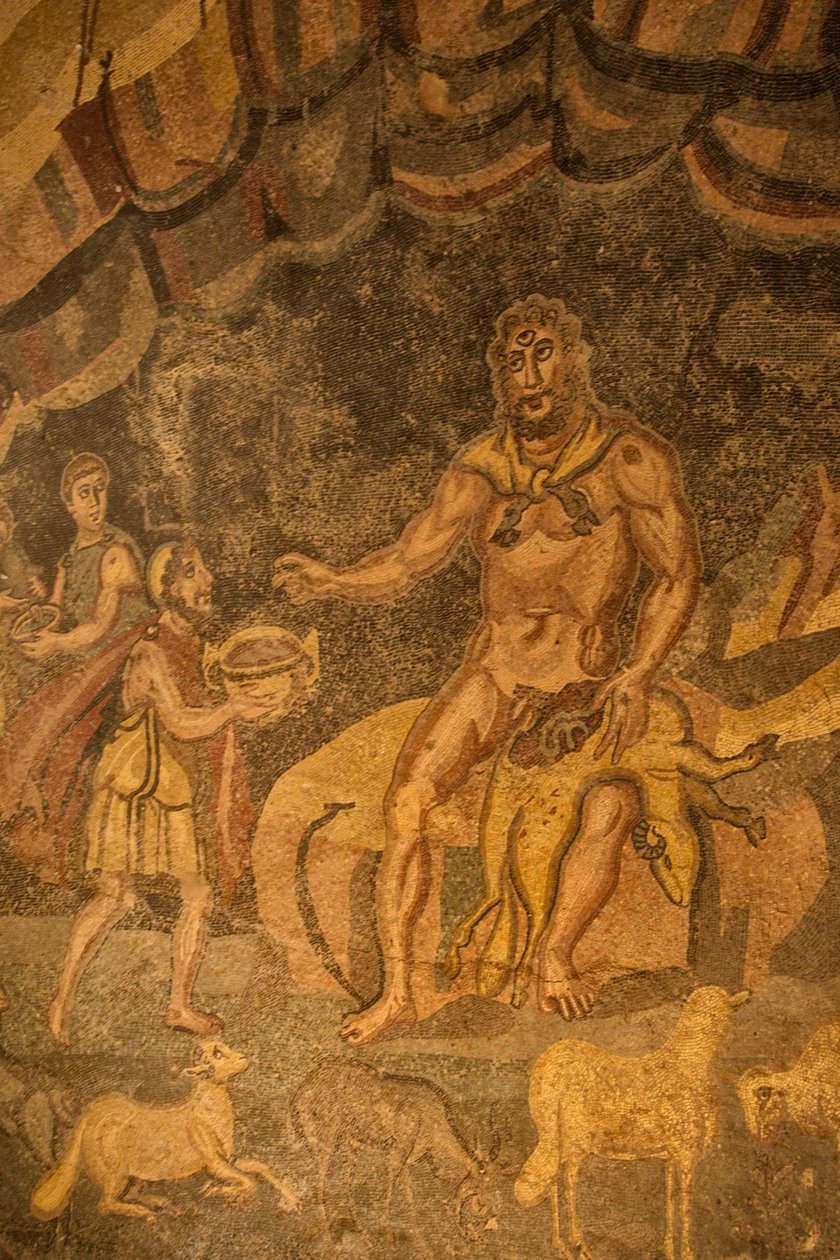 Cyclops gulvmosaik, Villa Romana del Casale, Piazza Armerina, Sicilien, Italien (foto) af Roman