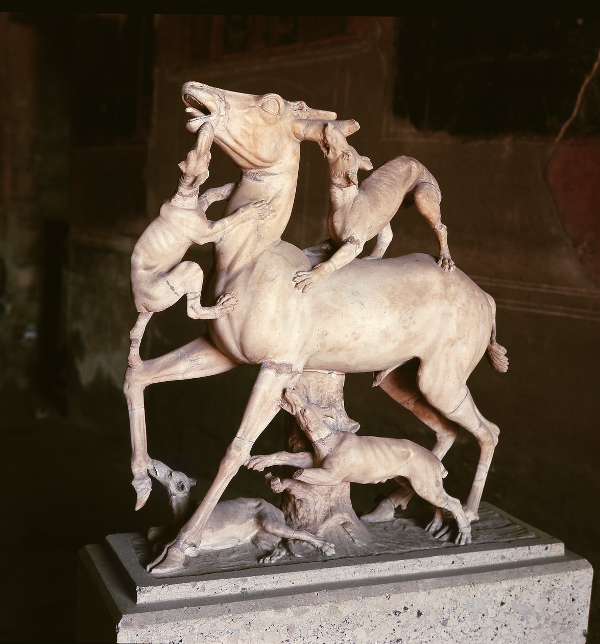 Hjorte angrebet af hunde, fra Hjortenes Hus (marmor) af Roman