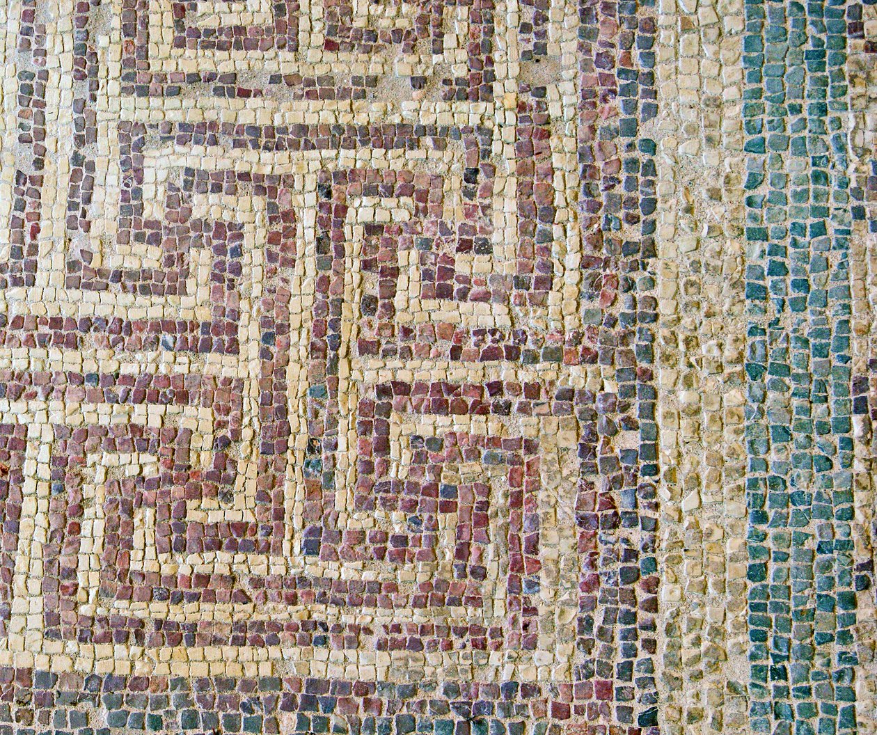Detalje af geometrisk teglværk, House of Theseus, Paphos, Cypern mosaik af Roman