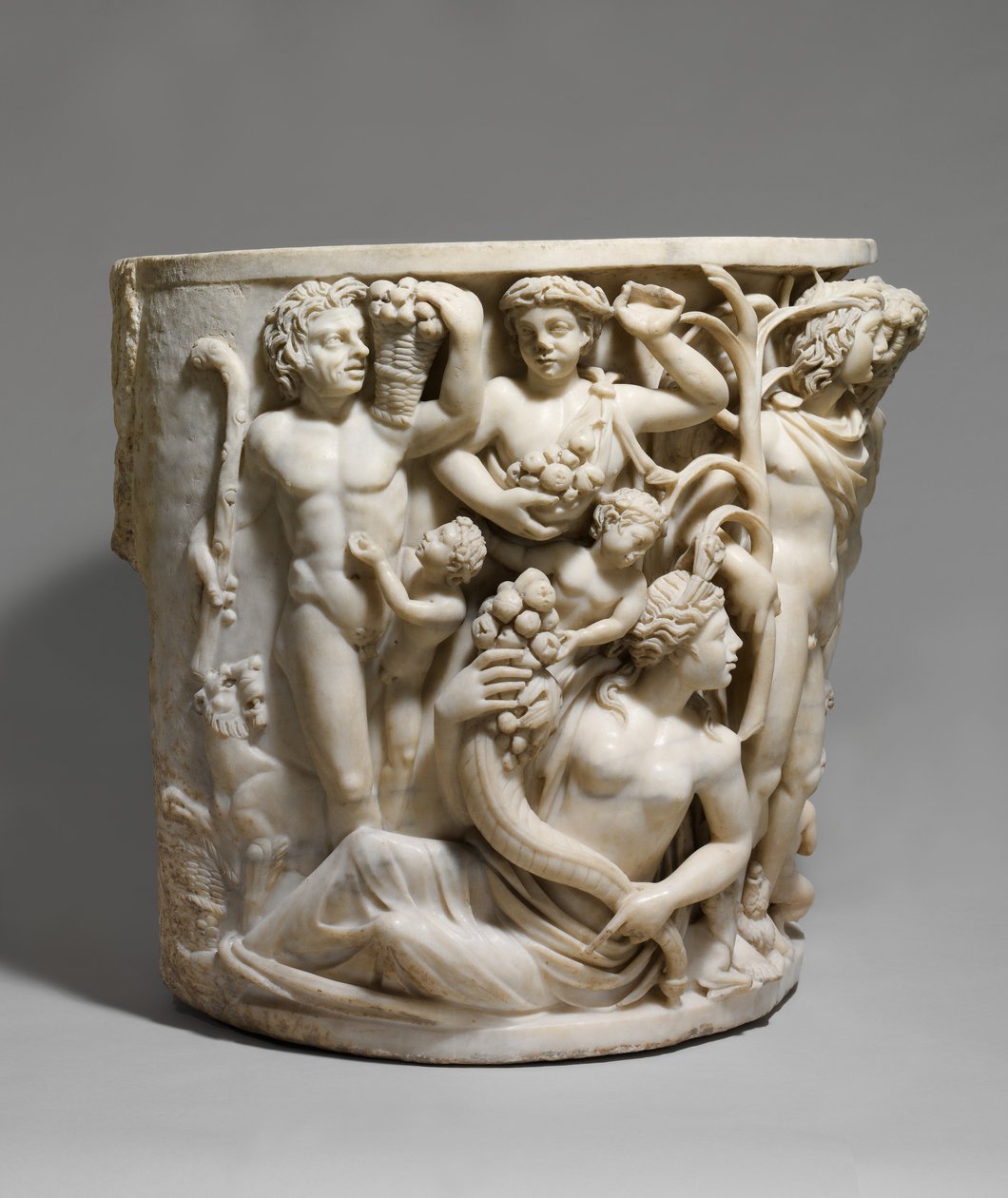 Detalje af marmorsarkofag med Dionysos triumf og årstiderne, ca. 260–270 e.Kr. (marmor) af Roman