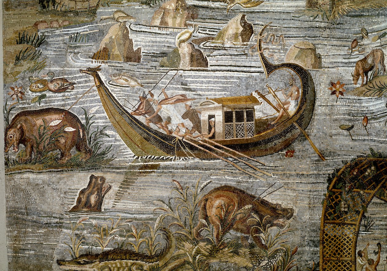 Detalje af den nilotiske mosaik af Preneste (Palestrina) fra helligdommen for guddom Fortune Primigenia, 80 f.Kr. af Roman