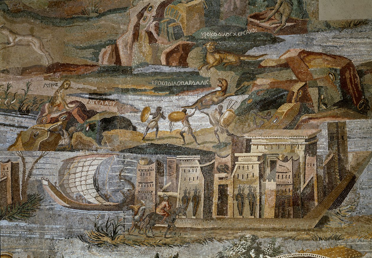 Detalje af den nilotiske mosaik af Preneste (Palestrina) fra helligdommen for guddom Fortune Primigenia, 80 f.Kr. af Roman