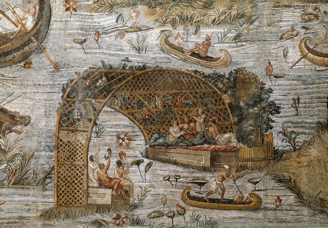 Detalje af den nilotiske mosaik af Preneste (Palestrina) fra helligdommen for guddom Fortune Primigenia, 80 f.Kr. af Roman