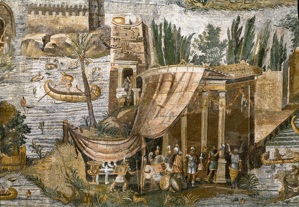 Detalje af den nilotiske mosaik af Preneste (Palestrina) fra helligdommen for guddom Fortune Primigenia, 80 f.Kr. af Roman