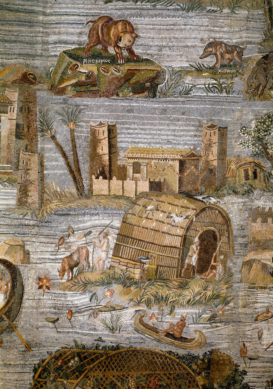 Detalje af den nilotiske mosaik af Preneste (Palestrina) fra helligdommen for guddom Fortune Primigenia, 80 f.Kr. af Roman