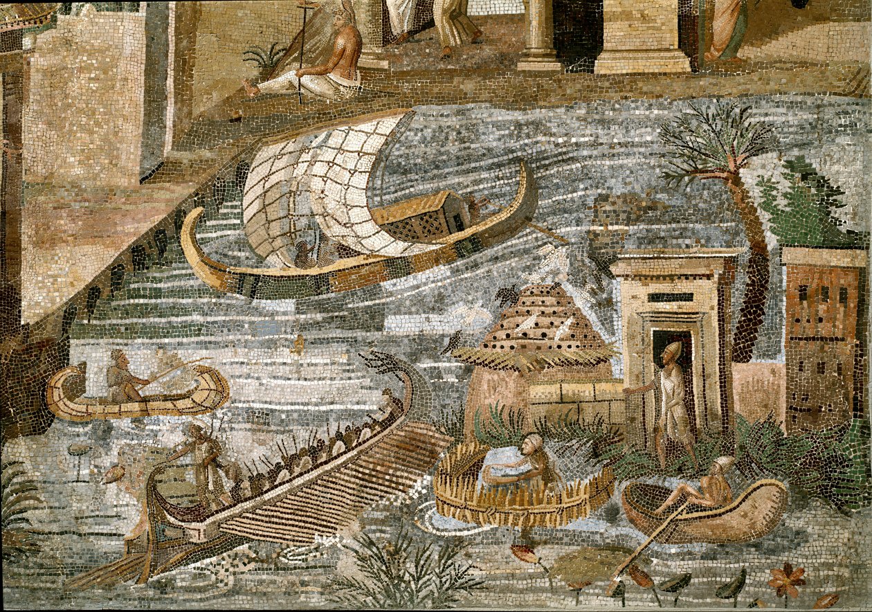 Detalje af den nilotiske mosaik af Preneste (Palestrina) fra helligdommen for guddom Fortune Primigenia, 80 f.Kr. af Roman