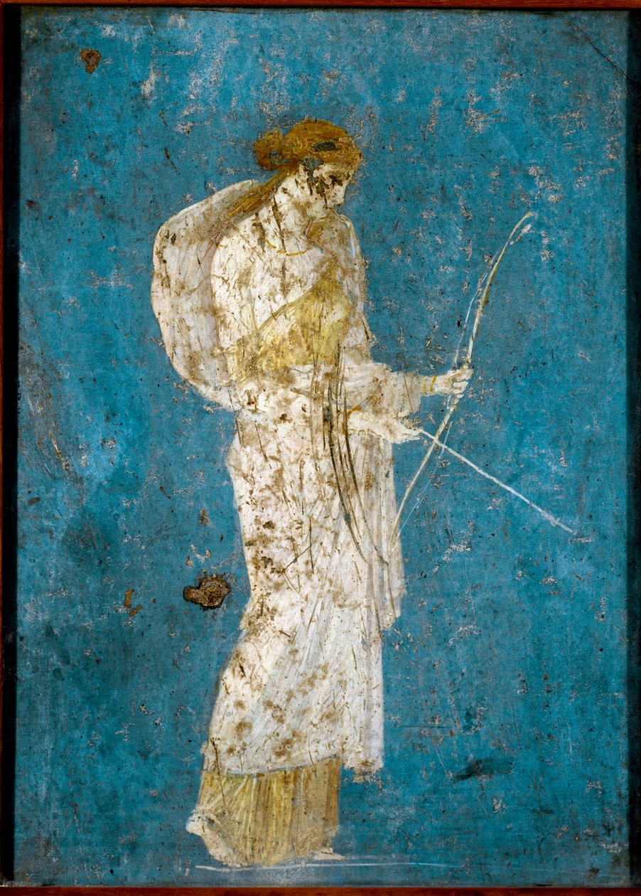 Diana med sin bue og pil - romersk fresco af Roman
