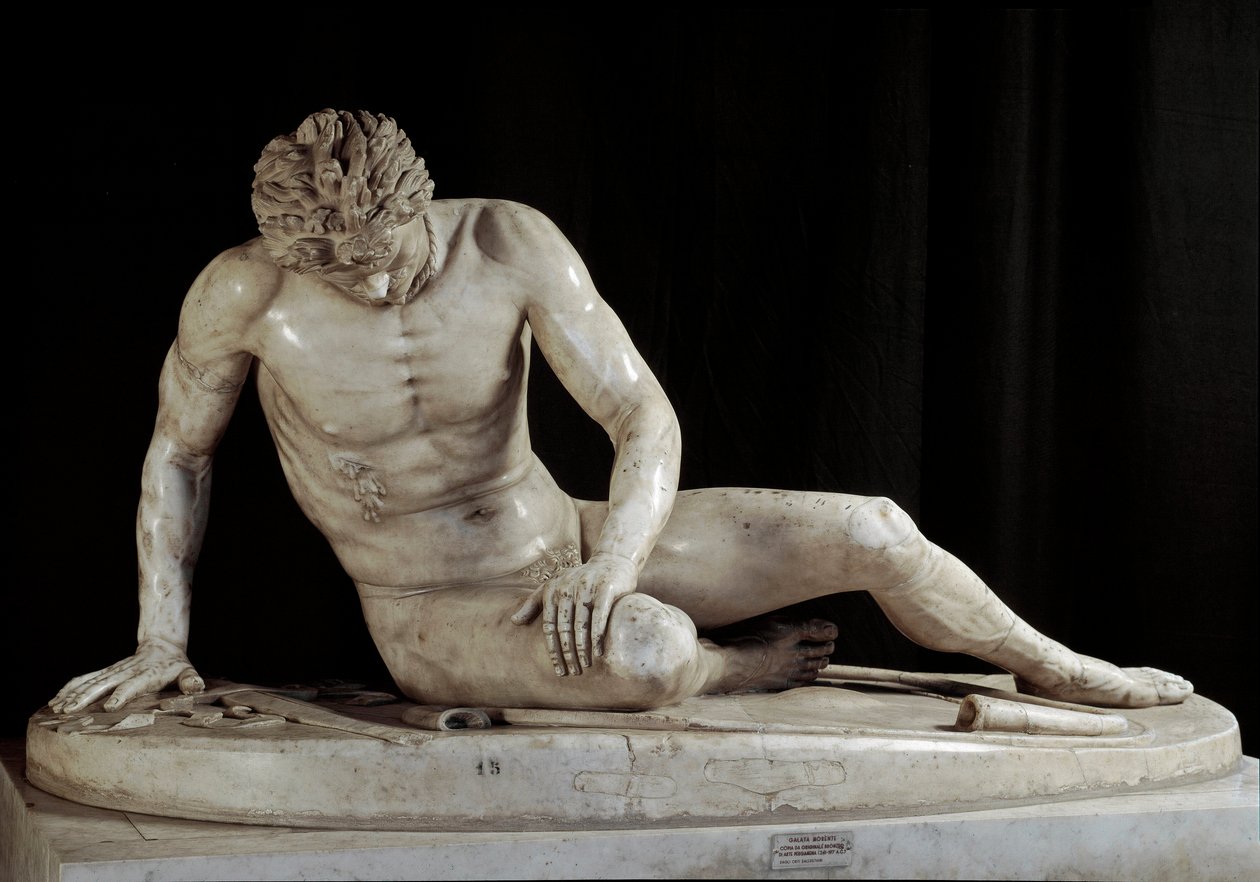 Dying Gaul - The Dying Galatian - "" Dying Galatian Warrior"" Marmorskulptur af Ludovisi Group efter original bronze fra 220-210 f.Kr. Sol. h. 93 cm Rom, Musei Capitolini af Roman