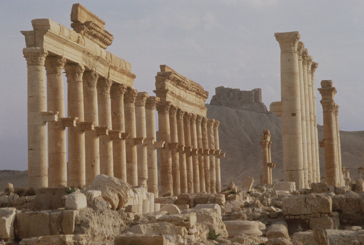 Den tidligste del af søjlegaden, der danner byens hovedakse, fører til Qalaat Ibn Maan, et arabisk slot fra det 17. århundrede, bygget i første halvdel af det 2. århundrede af Roman