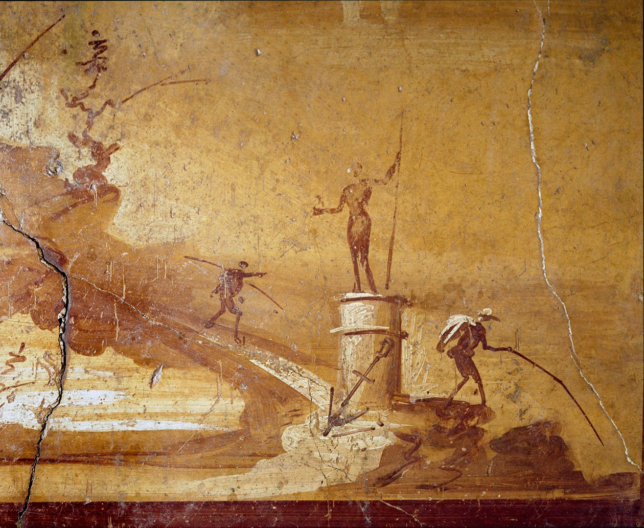 Fiskescene Detalje af en monokromatisk fresko fra Herculaneum (Ercolano) 1. århundrede f.Kr. Napoli Museo Archeologico Nazionale n. 9493 af Roman