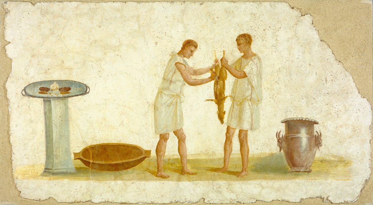 Fragment af et Fresco Panel med en Måltidstilberedning, c.100-150 af Roman