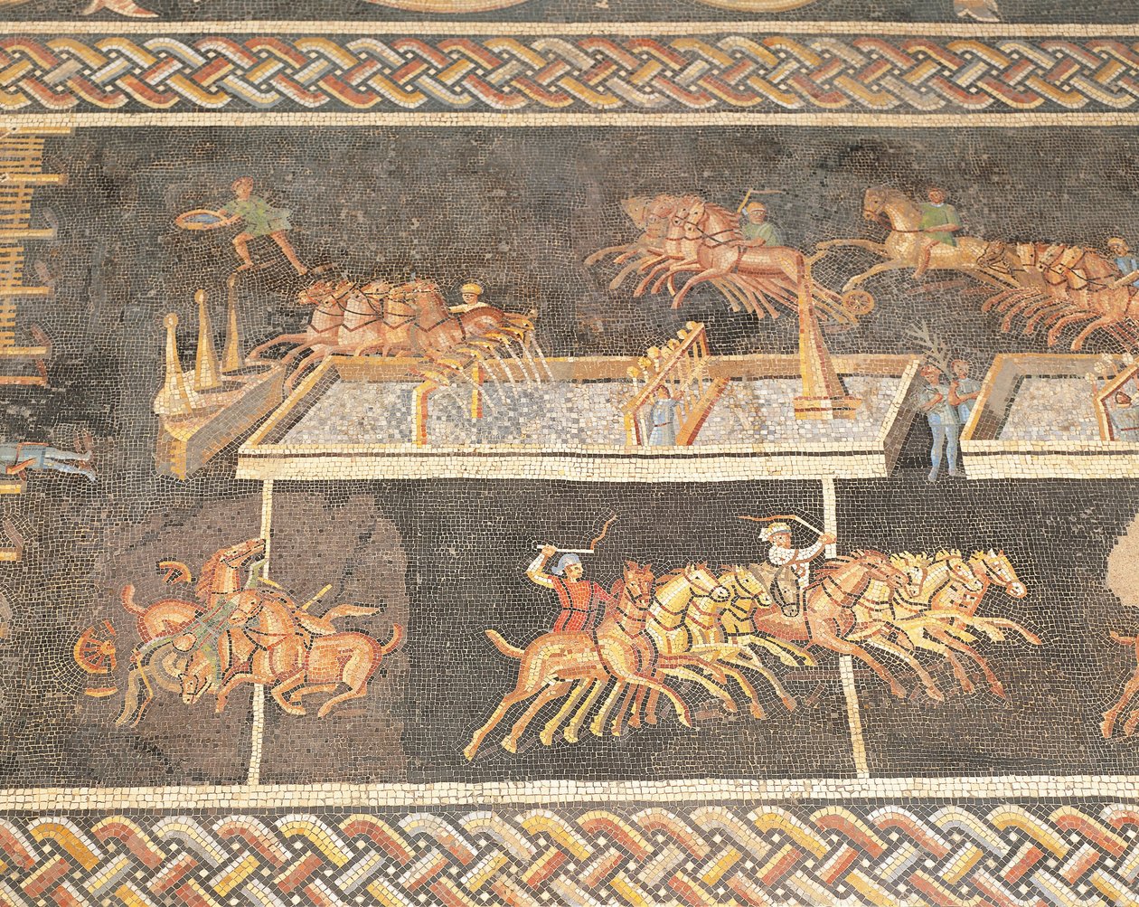 Frankrig, Lyon, Mosaikværk, der viser cirkusets lege, Quadriga-løb af Roman