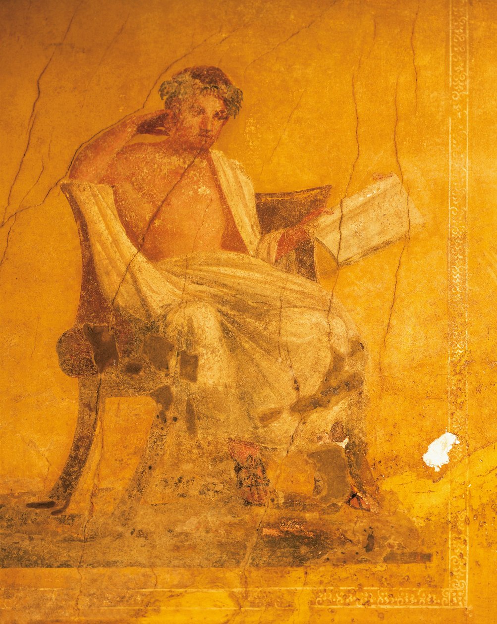 Fresko på gul baggrund, der viser den græske digter Menander, fra House of Menander, Pompeji, Campania, romersk civilisation af Roman
