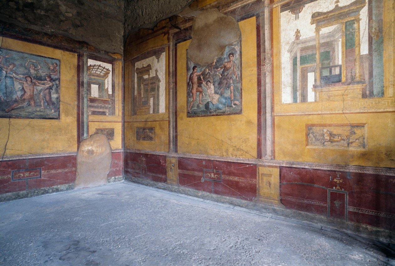 Freskomalerier i Villa dei Vettii, romersk arkæologisk sted i Pompeji (UNESCOs verdensarvssted af Roman