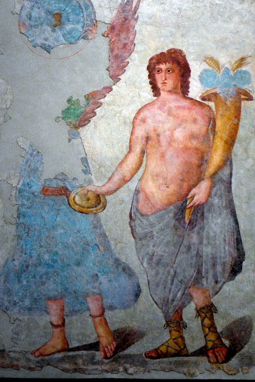 Genie holder et horn af overflod. Slutningen af 2. og begyndelsen af 3. århundrede (fresko) af Roman