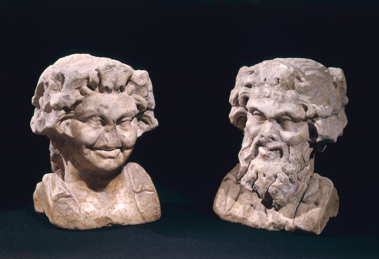 Hoved af Bacchus og en satyr fra en hermatisk søjle af Roman