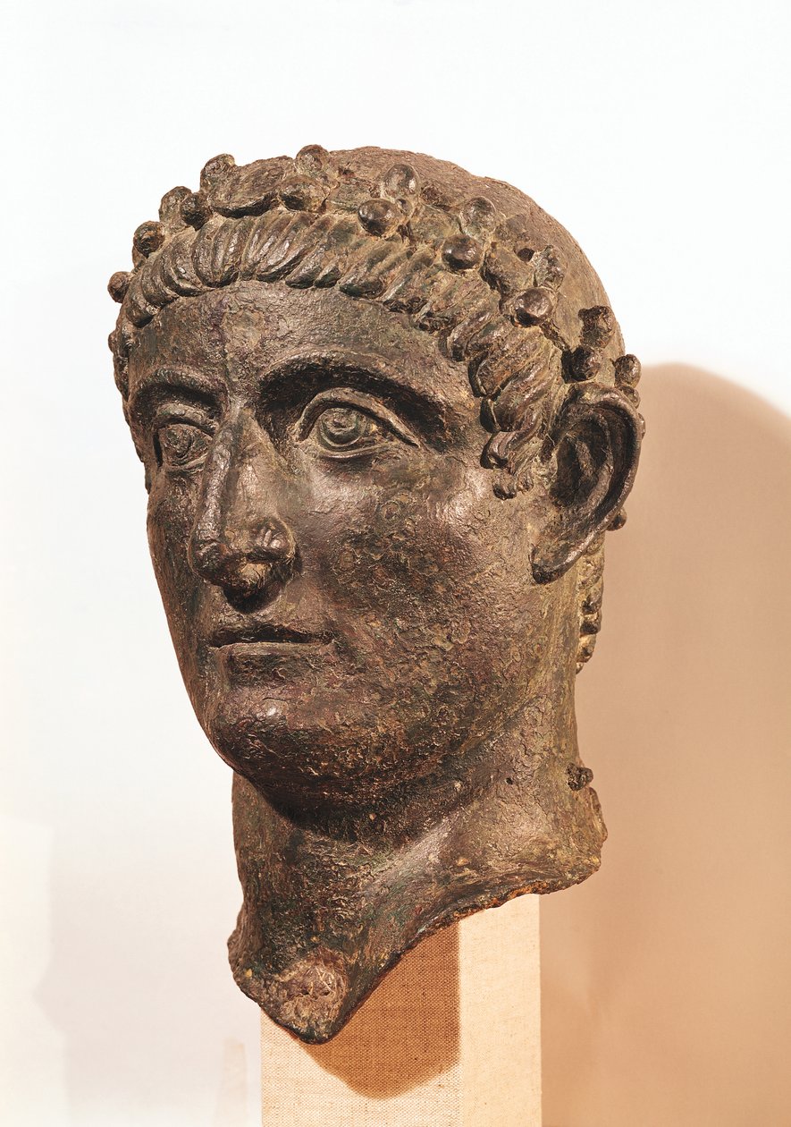 Hoved af Konstantin den Store (ca.274-337) (bronze) af Roman