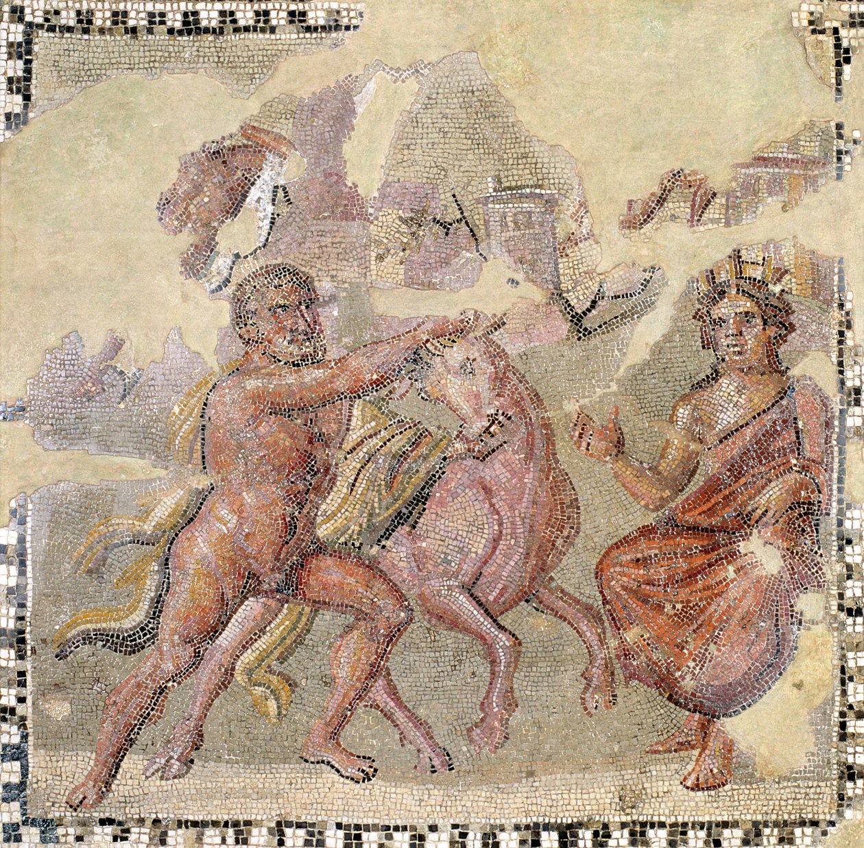 Herakles med den kretensiske tyr, Ostia (mosaik) af Roman