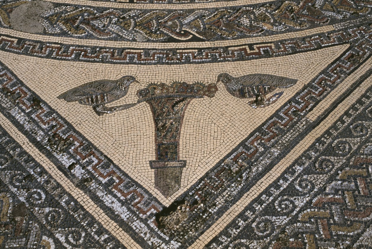 House of Orpheus, Orpheus omgivet af vilde dyr, detaljer (mosaik) af Roman