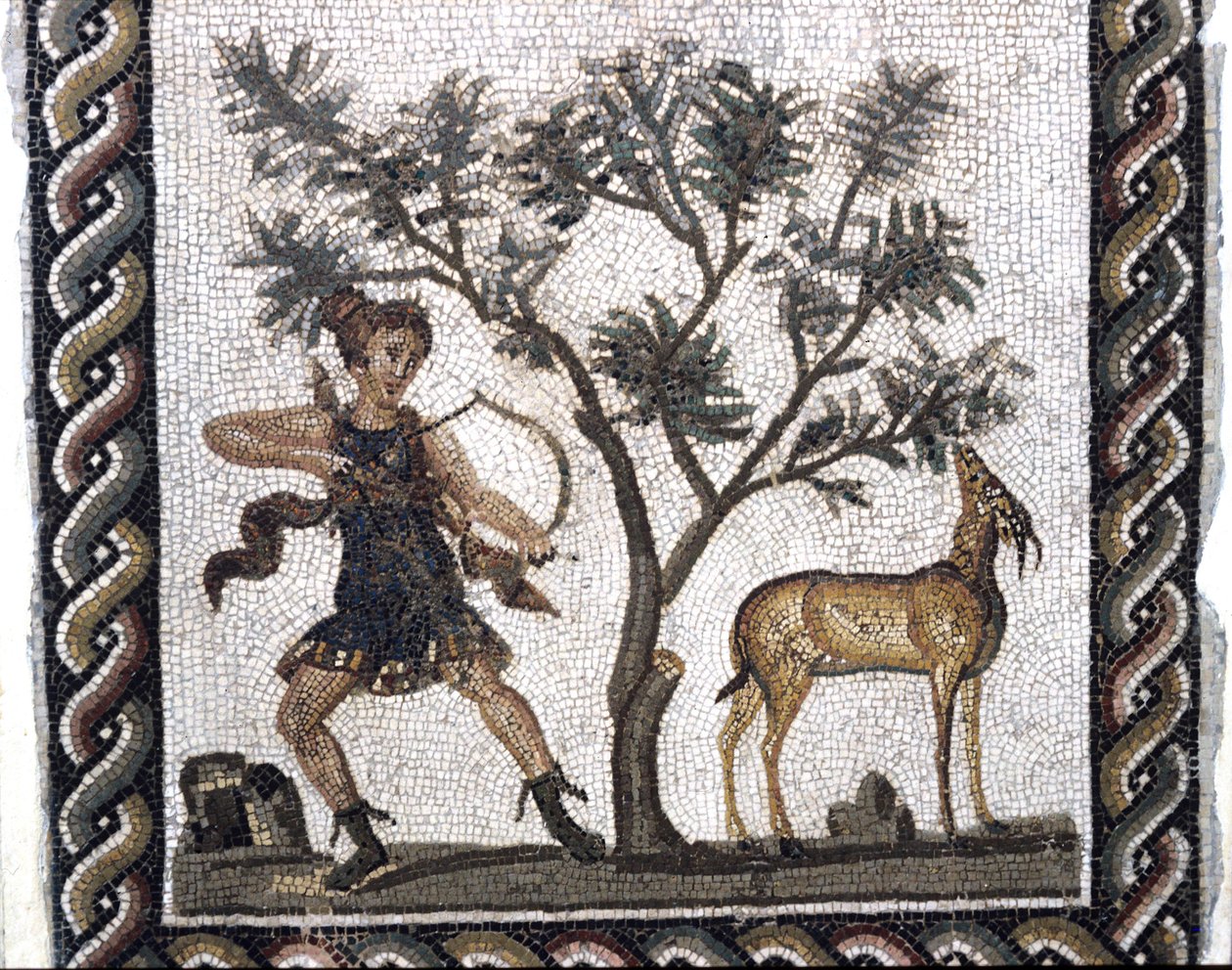 Jagtscene med en gazelle (mosaik) af Roman
