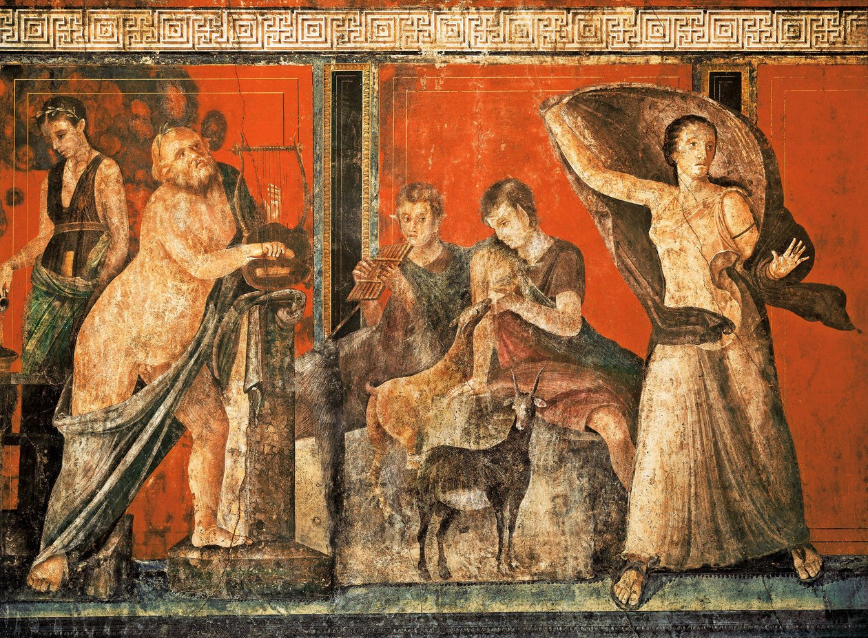 Indvielsesritualer for Dionysos-kulten, fresko fra Villa Dei Misteri af Roman