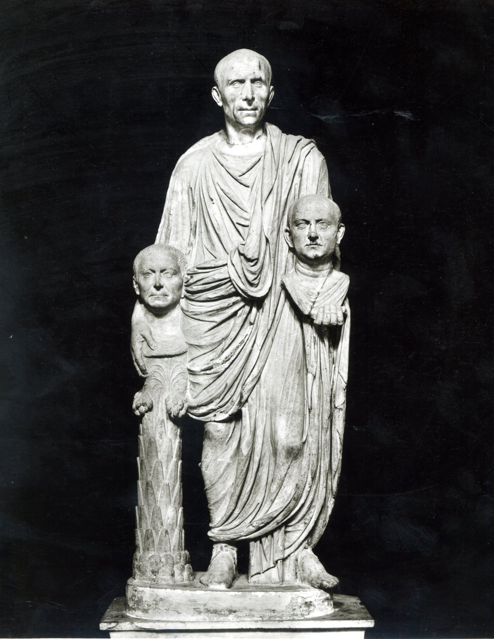 Lucius Junius Brutus holder buster af sine forfædre (marmor) (s/h foto) af Roman