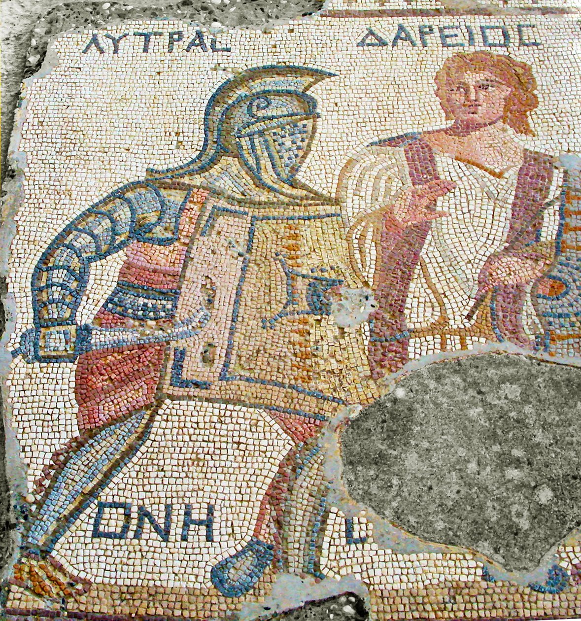 Lytras bliver skilt fra sin modstander af Darios, Gladiatorernes hus, Kourion, Cypern (mosaik) af Roman