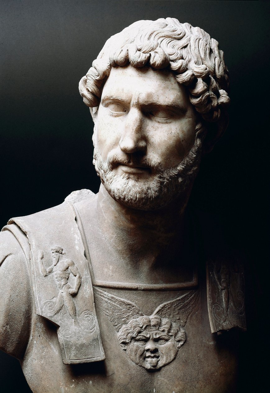 Marmorbuste af kejser Hadrian (Publius Aelius Hadrianus) (76-138 e.Kr.) - Rom Musei Capitolini - Buste af kejser Hadrianus (Publius Aelius Hadrianus) (76-138) - Marmorskulptur - Musei Capitolini, Rom (Italien) af Roman