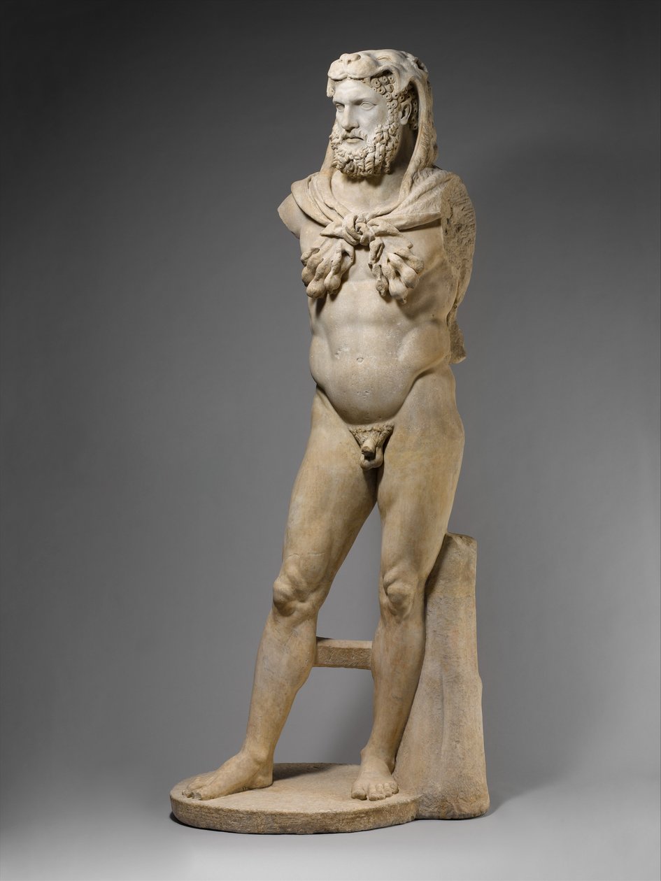 Marmorstatue af en skægget Hercules, 68-98 AD (marmor) af Roman
