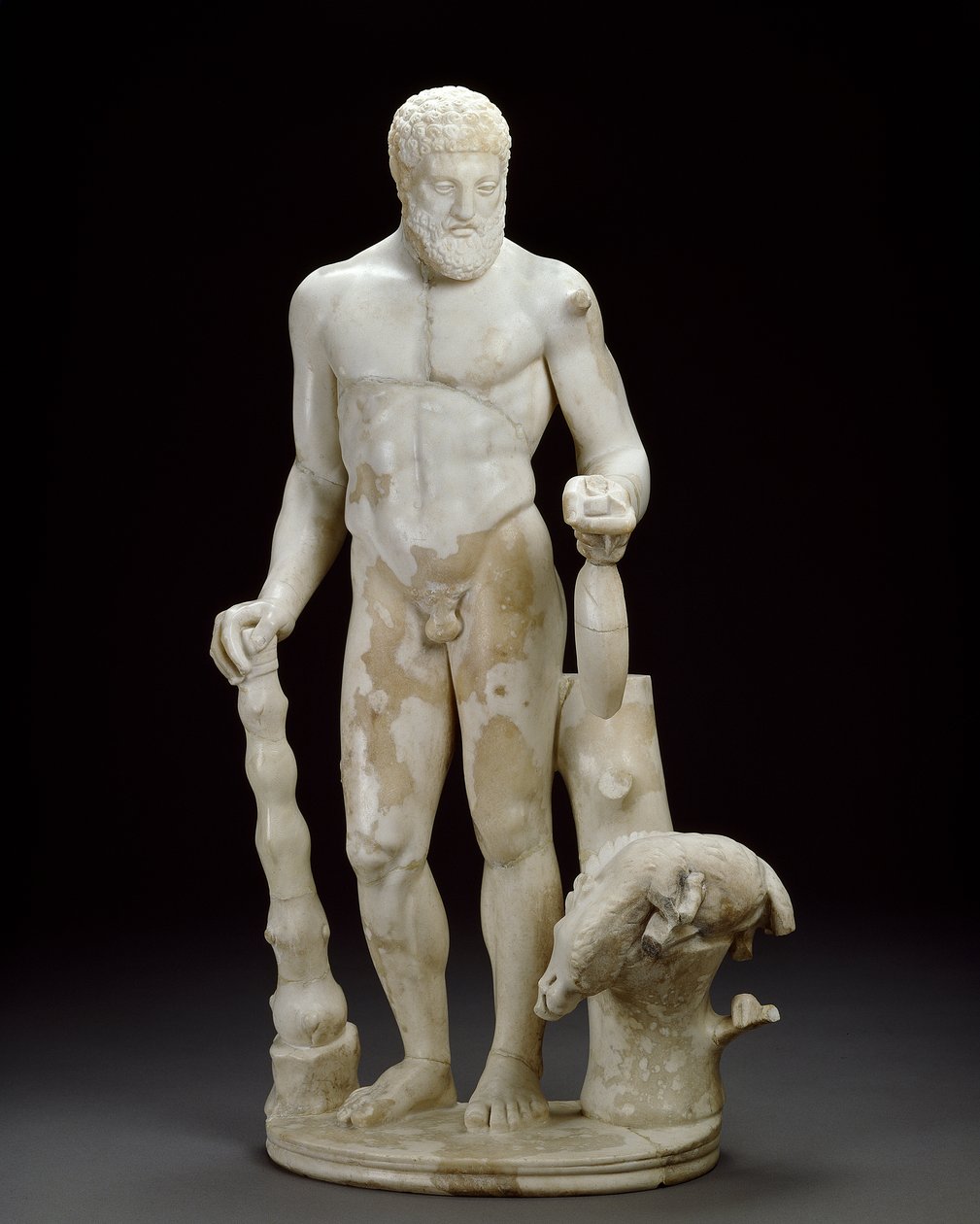 Marmorstatuette af Herkules og den erymantiske orne (marmor) af Roman